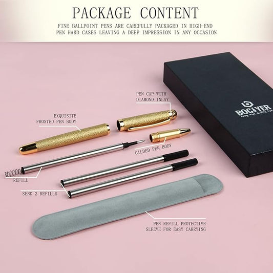 Rollerball Liquid Ink Pens,Best Luxury Ball Pen Gift Set for Men and Women,Black Ink Fancy Pen Refillable for Executive Office,Professional,pretty pens,cool pens,Nice cute Designer Pens(Gold)