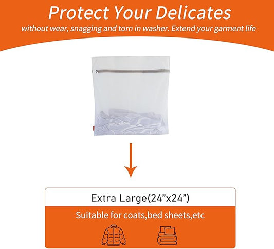 Polecasa 2Pcs 24 x 24 Inches Extra Durable Fine Mesh Laundry Bags with Sturdy Zipper for Delicates, Extra Large Laundry Room Essentials for College, Dorm (2 X-Large)
