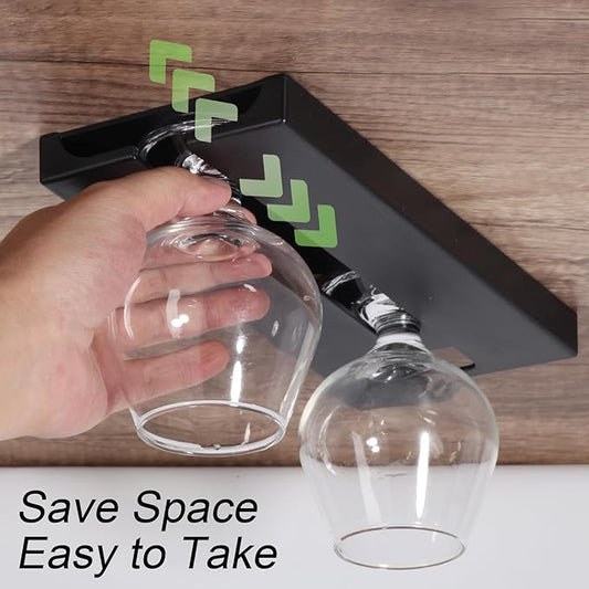 DESONAUT Wine Glass Holder Stemware Rack Hanger Under Cabinet or Counter for Bar,Kitchen and Restaurant Set of 4(black)