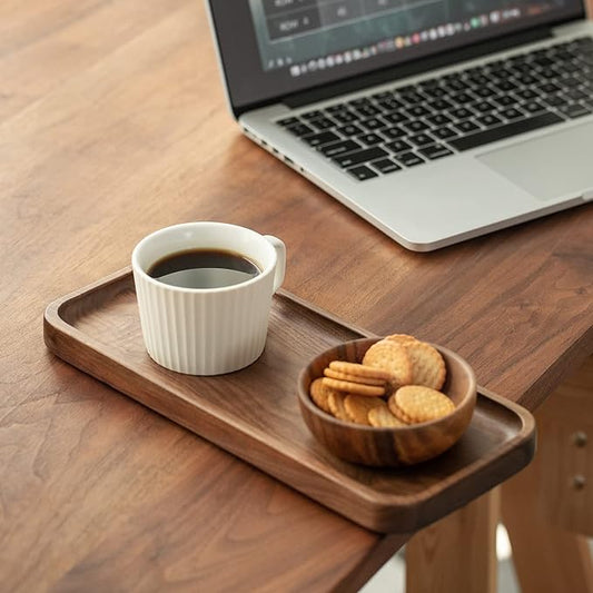 Muso Walnut Serving Tray - Solid Wood Small Rectangle Platter for Bathroom, Dinner, Tea, Coffee (11.8 x 5 in)