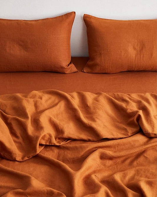 Bed Threads - Linen Pillowcases - 100% French Flax Linen - Luxury & Eco-Friendly - Breathable, Natural & Soft - Envelope Opening - Machine Washable - King Size - 40” x 20” - Set of 2 - Rust