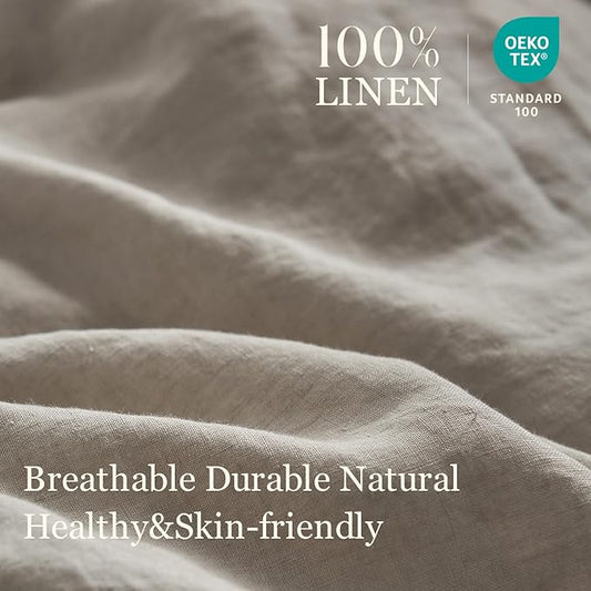 Simple&Opulence 100% French Linen Pillowcase Queen Size Set of 2, Pure Flax Pillow Covers with Embroidered, Solid Color Pillow Cases with Overlap Closure -Soft and Durable (20" X 26", Light Grey)