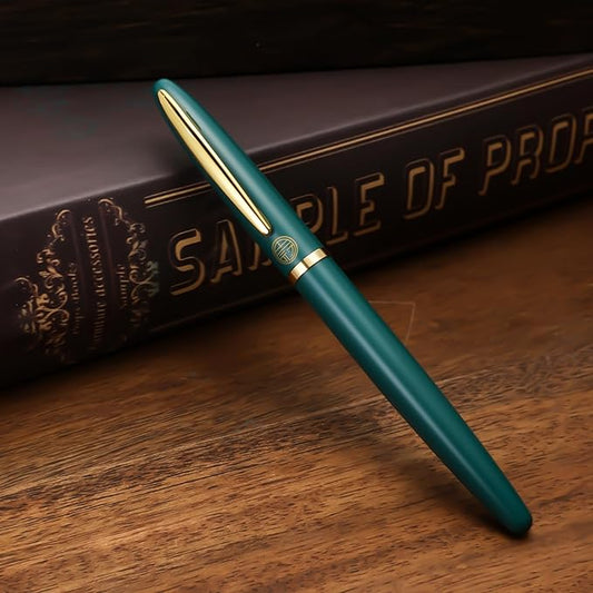 Luxury Gold Rollerball Pen, 24K gold-plated exquisite pen body, stylish and simple design, two ink refills, gift set for men and women, executive writing, office, graduation gift (Green)