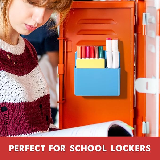 BEYGORM 2 Pack Plastic Magnetic Pen Holder for Refrigerator, Dry Erase Marker Holder for Whiteboard,Magnet School Locker Organizer Accessories, Pencil Cup, Pen Caddy, Classroom Organization(Blue)