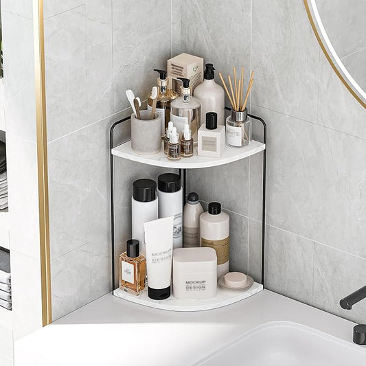 Forest Angle Bathroom Counter Organizer,Countertop Organizer,Vanity Organizers,Bathroom Storage,Bathroom Sink Caddy,Counter Shelf,Corner Counter,Corner Shelves(Black-White Marble)