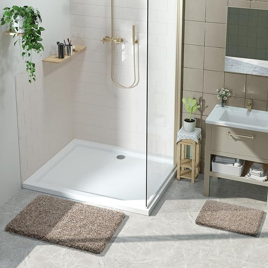 Yimobra Bath Rugs for Bathroom 32x20, Ultra Soft and Water Absorbent Bath Mats, Non Slip Plush Shower Rugs, Microfiber Thick Matts for Bathroom Floor/Tub, Machine Washable, Light Brown and White