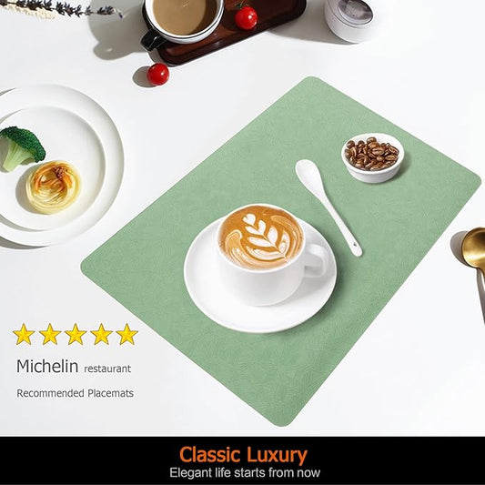 Vinyl Placemats Set of 8 Faux Leather 100% Waterproof Wipeable Washable Place Mats Heat Resistant Easy Clean Non-Slip Table Mats for Indoor Outdoor. (8, Green)