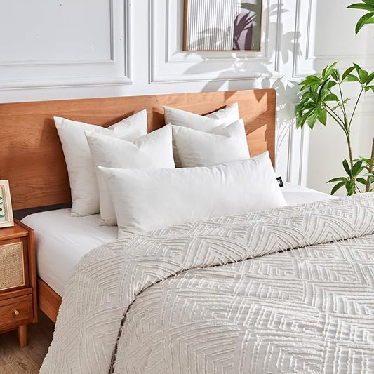 TOPGREEN Feathers Down Pillow Insert 14x36, 100% Organic Cotton Shell, Large Lumbar Pillow Insert, Decorative Throw Pillow for Living Room Sofa, Couch, or Bed (White)