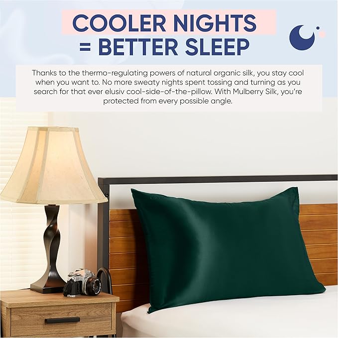 Blissy Silk Pillowcase - 100% Pure Mulberry Silk - 22 Momme 6A High-Grade Fibers - Silk Pillow Cover for Hair & Skin - Regular, Queen & King (Emerald, Standard)