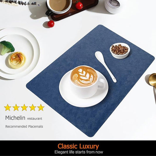 Vinyl Placemats Set of 12 Faux Leather 100% Waterproof Wipeable Washable Place Mats Heat Resistant Easy Clean Non-Slip Table Mats for Indoor Outdoor. (12,Blue)