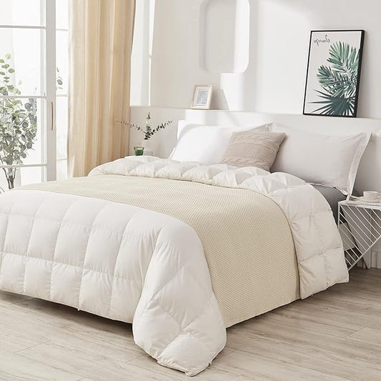 Longhui bedding Cream Knitted Throw Blanket for Couch, Soft, Cozy Machine Washable 100% Cotton Sofa Knit Blankets, Heavy 3.0lb Weight, 51 x 63 Inches, Beige Color