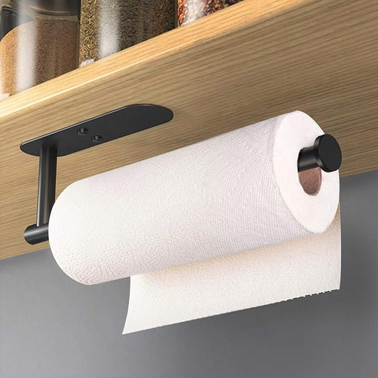 VAEHOLD Adhesive Paper Towel Holder Under Cabinet Wall Mount for Kitchen Paper Towel, Black Paper Towel Roll Holder Stick to Wall, Stainless Steel(Black)