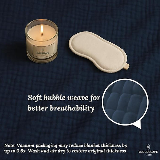 Cloud Scape Linen 8-Layer Muslin Blanket King Size for Adult - 100% Cotton, Breathable and Soft, Perfect Winter Cozy Blanket, Fits up to California King Bed, 92x108, Ensign Blue