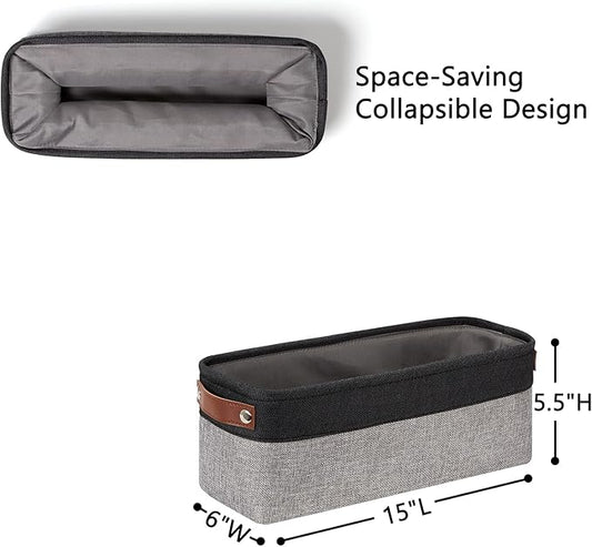 DULLEMELO Small Bathroom Baskets for Toilet Fabric Storage Baskets 2 Pack - 15"x6"x5.5" Foldable Fabric Organizer for Storage Decorative Storage Bins for Home,Closet(Black&Grey)