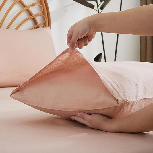 100% French Linen Pillowcase Set of 2, Breathable Envelope Closure Soft Linen Pillow Cover,Soft Luxury Hotel & Home Use, Gift