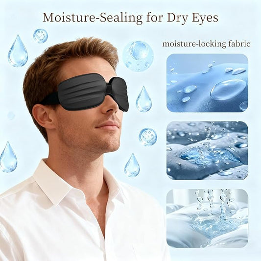 CLOZIA Sleep Mask for Men Women, Adjustable Hydrating Dry Eye Mask, 100% Blocking Eye Masks for Sleep, Soft Comfortable for Travel & Shift Work, Black