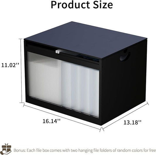 LONTAI Black Bamboo & Acrylic File Box with Removable Lid, Letter/Legal Size, Hanging Folders, Dustproof, Home Office Storage