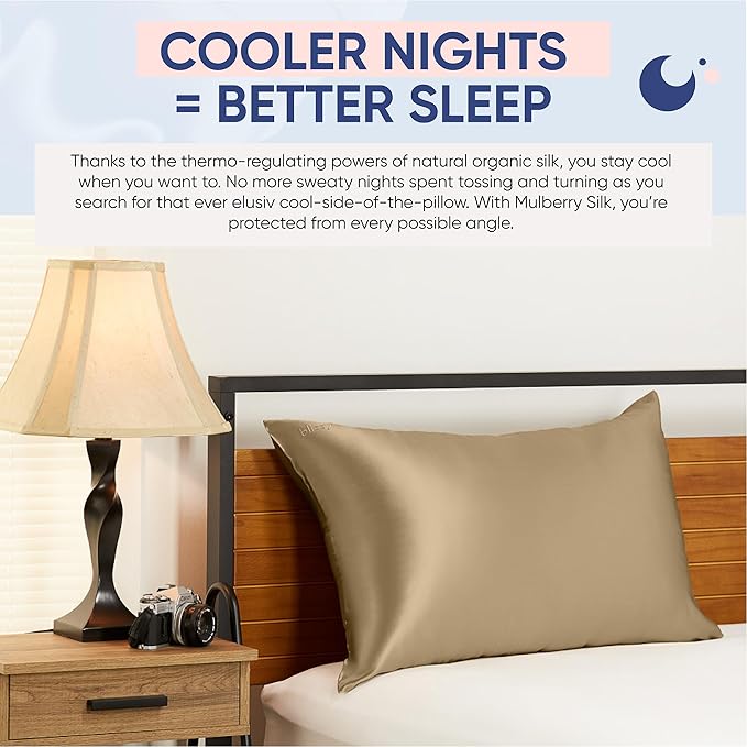 Blissy Silk Pillowcase - 100% Pure Mulberry Silk - 22 Momme 6A High-Grade Fibers - Silk Pillow Cover for Hair & Skin - Regular, Queen & King (Taupe, King)