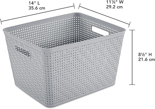 Sterilite Tall Basket, Plastic Decorative Storage Basket for Organizing the Classroom, Closet, Bedroom, and Laundry Room, Gray, 6-Pack