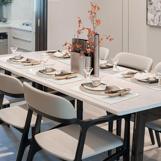 Maxpearl Faux Leather Placemats Set of 6 - Waterproof - Wipe Clean - Heat Resistant - Anti Slip Dining Table Place Mats, Suitable for Indoor & Outdoor Use, 17’’x12’’, Ivory White