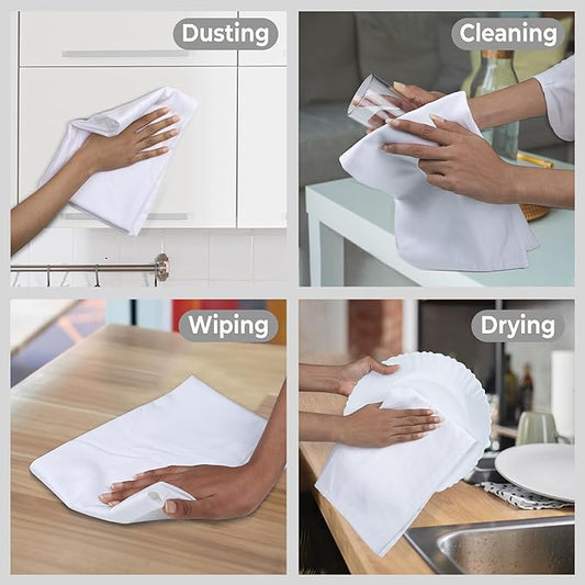 Urban Villa Kitchen Towels 100% Cotton Dish Towels for Kitchen(Set of 6) 20”x30” Dish Cloths Highly Absorbent Kitchen Linen Set with Hanging Loop Perfect for Drying Dishes Cleaning Hand Towels – White