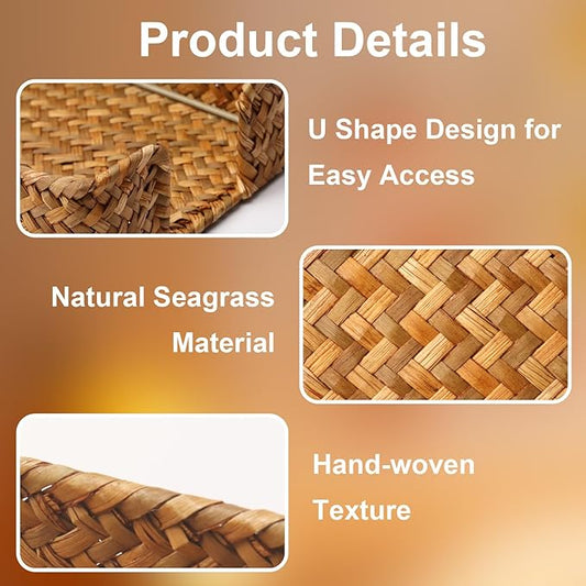 Shonmogar 4 x 6 Inch Sticky Note Holder,Seagrass Post It Note Dispenser,Woven Sticky Note Dispenser,Farmhouse Style Post It Holder for Home Office Desk Decor,Caramel