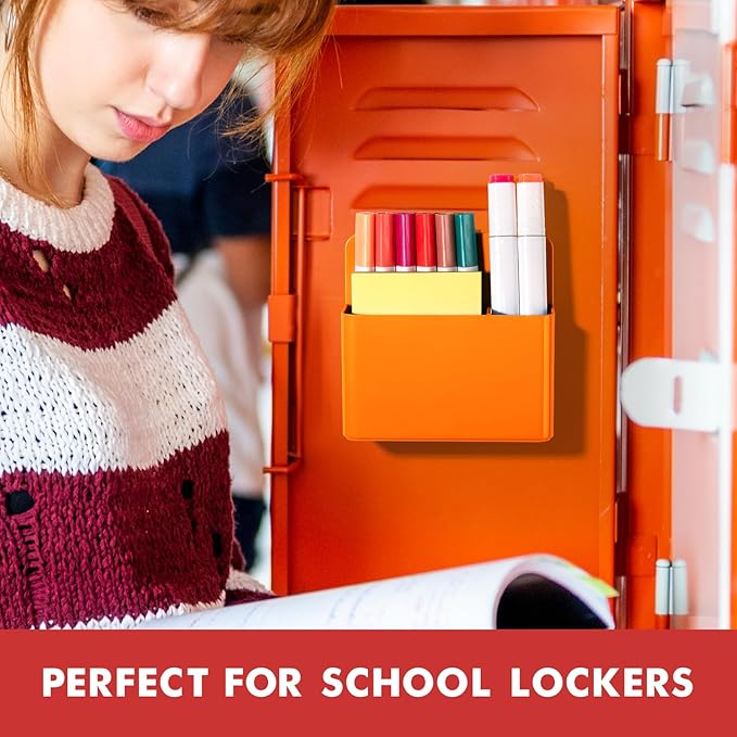 BEYGORM 2 Pack Plastic Magnetic Pen Holder for Refrigerator, Dry Erase Marker Holder for Whiteboard,Magnet School Locker Organizer Accessories, Pencil Cup, Pen Caddy, Classroom Organization(Orange)