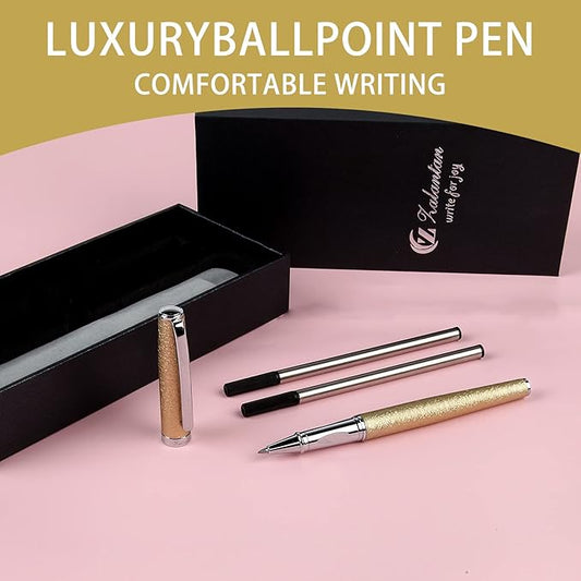 Nice pens,luxury pen with cace,fancy pens Ballpoint Pen Smooth writing experience stylish design effortless writing executive pen-Gift Box with 0.5mm Black Extra 2 Refill (Gold)