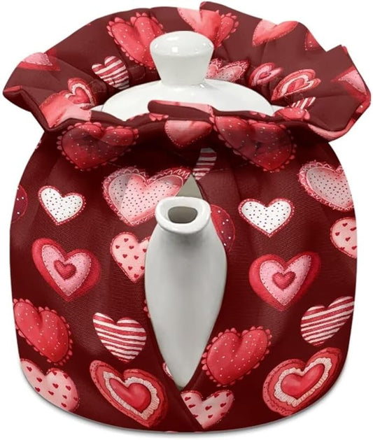 Tea Cosy Tea Pots Cover Retro Love Breakfast Teapots Kitchen Tea Pots Dust Lid with Elastic Band Insulated Cotton Warmer Tea Cozies Kettle Cover Soft Drawstring Kettle Covers