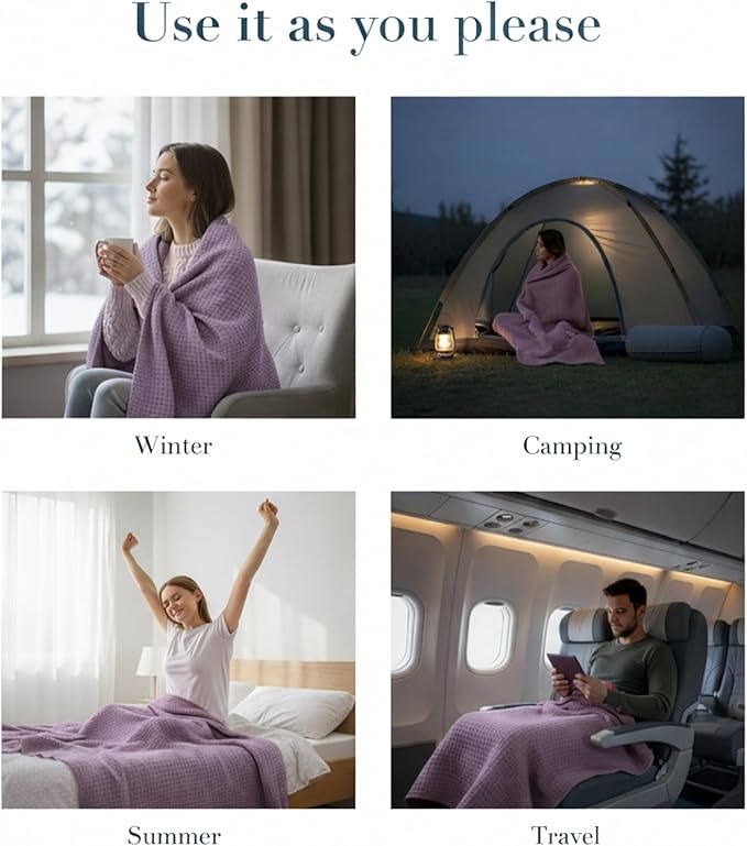 Salt Earth 100% Cotton Throw Blanket, Twin, 68"X92" Waffle Throws for Home, Bedrooms, Outdoor Couch, Office Couch, Modern Cozy Bed Room Decor Blankets,Lightweight All Season Western Blanket(Lavender)