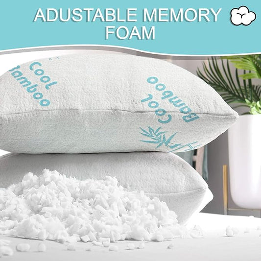 Kova Harper Cooling Rayon of Bamboo Pillows King Size for Sleeping, +1 Extra Washable Zippered Breathable Cover Soft Shredded Adjustable Memory Foam, Relieves Neck Pain for Back/Stomach/Side Sleeper