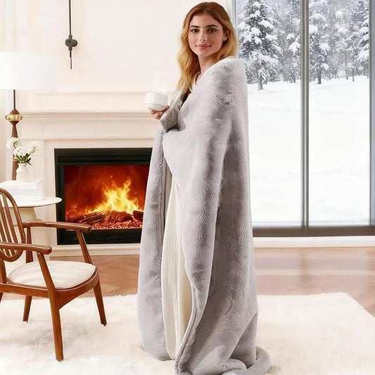 Faux Rabbit Fur Throw Blanket 880 GSM, Ultra Soft Thick Warm Bubble Plush, Reversible Throw for Couch Sofa Bed, Cozy Shaggy Blanket for Bedroom & Living Room(50''*60'',Gray)