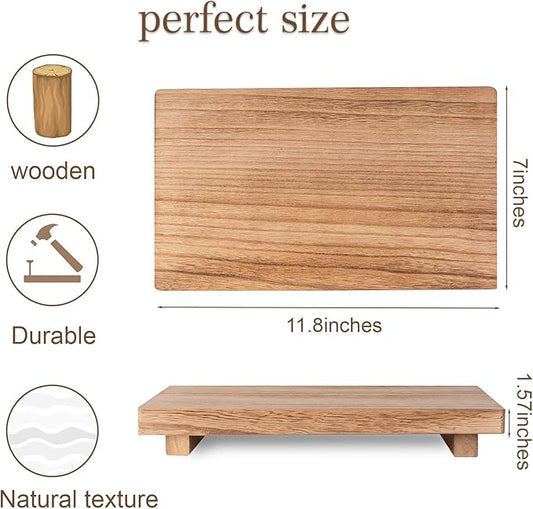 Small Wood Tray Pedestal Stand Farmhouse Bathroom Decor Decorative Wooden Riser Kitchen Soap Dish Holder for Vanity, Counter, Sink, Large 11.8" x 7" - Brown