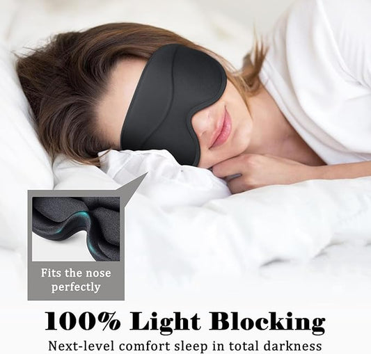 Eye Mask for Sleeping Light Blocking,Side Sleeper Women Men, 3D Contoured Cup Sleeping Mask, Soft Breathable Sleep Eye Mask with Adjustable Elastic Strap for Flight Nap,Black, with 2 Earplugs