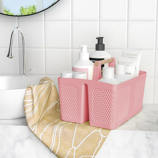 Xuhdukc Shower Caddy Portable and Cleaning Caddy Organizer for Bathroom, Kitchen, Toiletries Storage ,Caddy organizer with handle, Rust-Resistant, Durable Material (Pink, 9.36" L×7.73" W×7.24" H)