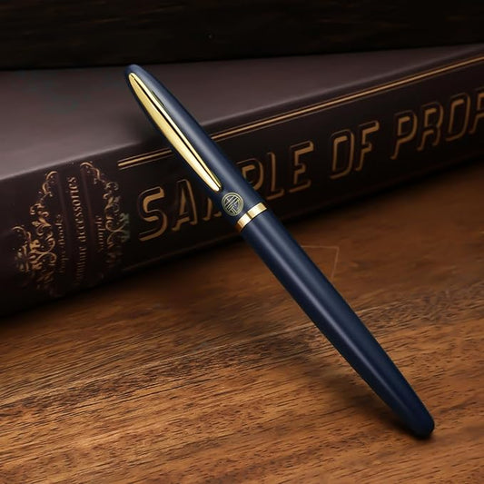 Luxury Gold Rollerball Pen, 24K gold-plated exquisite pen body, stylish and simple design, two ink refills, gift set for men and women, executive writing, office, graduation gift (Blue)