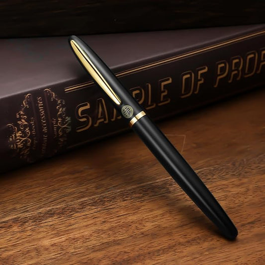 Luxury Gold Rollerball Pen, 24K gold-plated exquisite pen body, stylish and simple design, two ink refills, gift set for men and women, executive writing, office, graduation gift (Black)