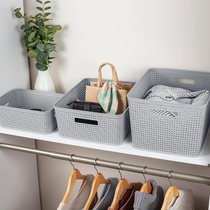 Sterilite Tall Basket, Plastic Decorative Storage Basket for Organizing the Classroom, Closet, Bedroom, and Laundry Room, Gray, 6-Pack