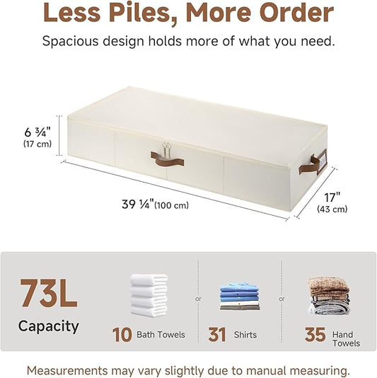 StorageWorks Large Underbed Storage with Lid, 2-Pack Under Bed Storage Containers for Clothes, Bedding, and Sweaters, Beige