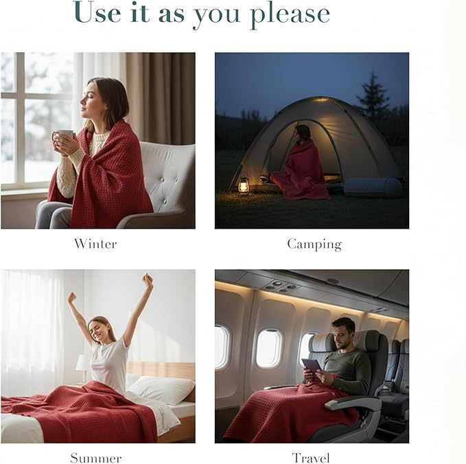 Salt Earth 100% Cotton Throw Blanket, Twin, 68"X92" Waffle Throws for Home, Bedrooms, Outdoor Couch, Office Couch, Modern Cozy Bed Room Decor Blankets,Lightweight All Season Western Blanket(Red)