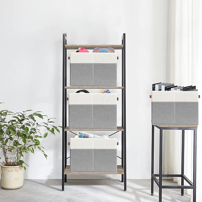 SNWDN 4 Pack Large Fabric Storage Baskets for Organizing Collapsible Fabric Storage Bins with Handles for Home and Office Organizing ((White/Grey 13x13x13 Inches)