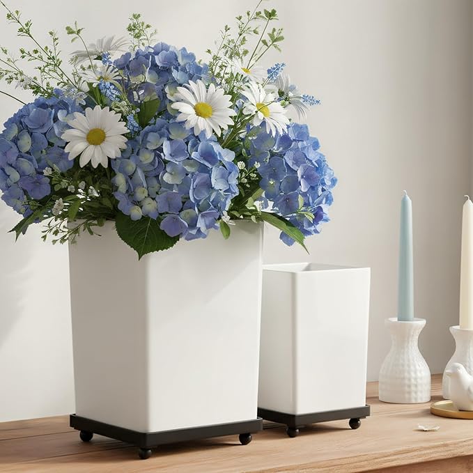 ECOIOU Tiered Counter Utensil Holder Set with 6.5" & 4.7" Removable Drainage Bins, Dual Kitchen Utensil Crock for Cooking Dining Utensils & Spatulas, White