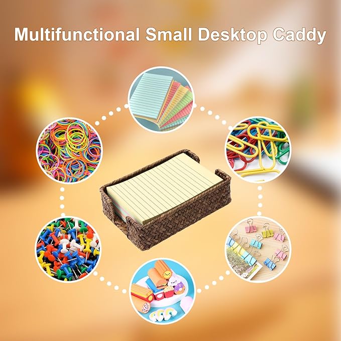 Shonmogar 4 x 6 Inch Sticky Note Holder,Seagrass Post It Note Dispenser,Woven Sticky Note Dispenser,Farmhouse Style Post It Holder for Home Office Desk Decor,Coffee