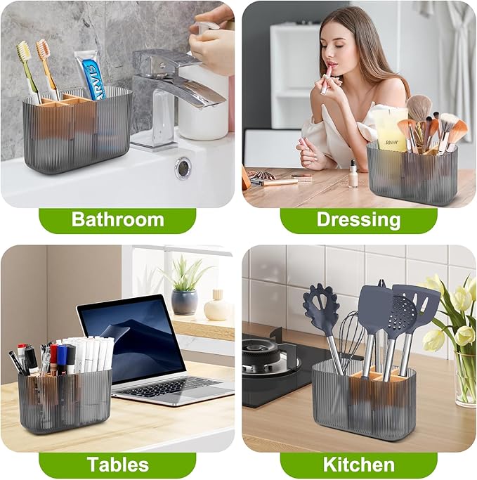 GFWARE Black Bathroom Accessories - 5 Slots Toothbrush Holders for Bathrooms Sink Organizer Countertop Kids Bathroom Storage Caddy Decor
