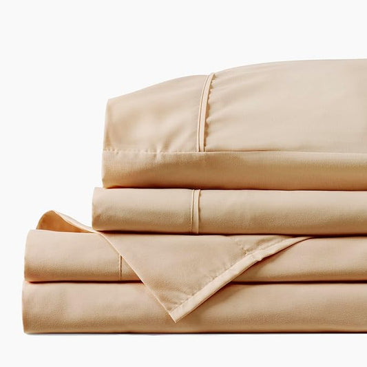 PeachSkinSheets Almond Ivory Sheet Set - 1500tc Level of Softness - Extra Soft Cooling Sheets for Hot Sleepers and Night Sweats - Twin Size