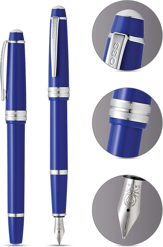 Cross Bailey Light Refillable Fountain Presented in a Everyday Gift Box - Medium Point, Black Ink, Polished Blue