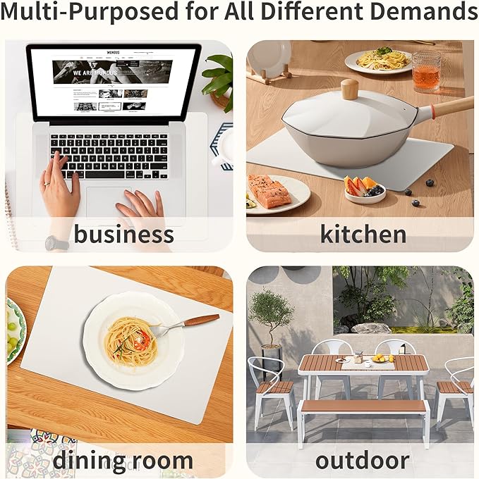 Maxpearl Faux Leather Placemats Set of 6 - Waterproof - Wipe Clean - Heat Resistant - Anti Slip Dining Table Place Mats, Suitable for Indoor & Outdoor Use, 17’’x12’’, Ivory White