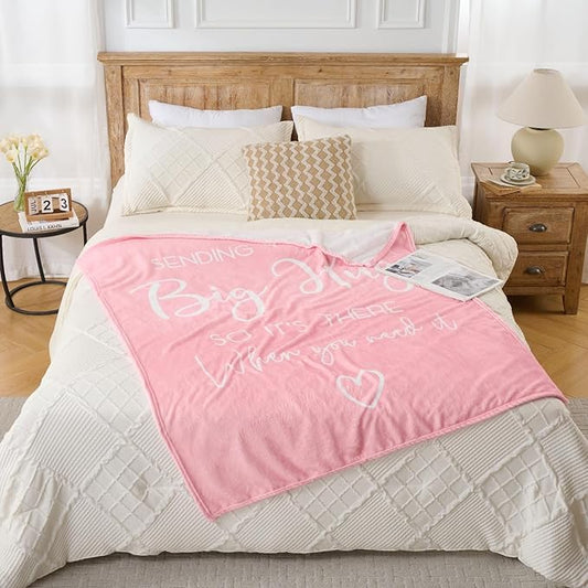 Lussena Thinking of You Gifts for Women Men – Get Well Blanket 50x60 Inch, Pink Flannel Comfort Hug Blanket, Sympathy Throw for After Surgery, Chemo, Illness, Recovery