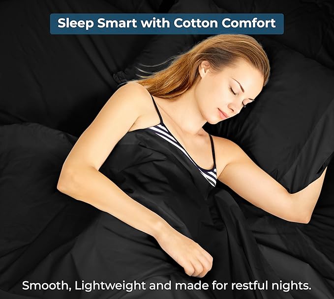 Royale Linens 100% Organic Cotton Twin Flat Sheet Only - Super Soft - Percale Top Sheets - Twin Flat Sheet Sold Separately - Breathable, Cool & Crisp Black Sheets Only (66" x 96", Black)