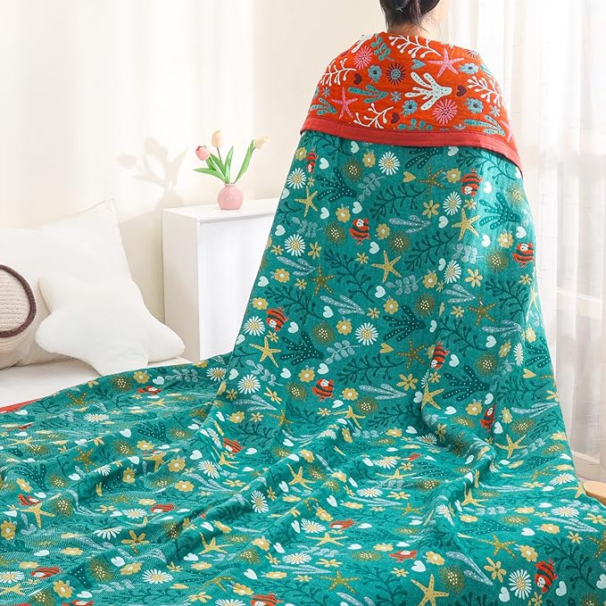 Boho Throw Blanket 80''x90'',100% Cotton Blankets for Couch Bed,Cotton Quilt Travel Muslin Blankets Farmhouse Home Decor Soft Lightweight Picnic Blanket